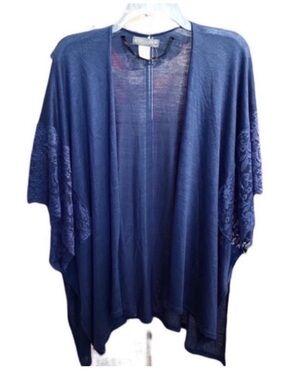 NEW Accessory St Lace Detail Kimono Lightweight Top Solid Blue Size OS